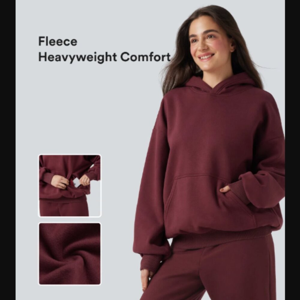 NWT HALARA Hooded Long Sleeve Fleece Casual Cotton Sweatshirt Pockets $64.95